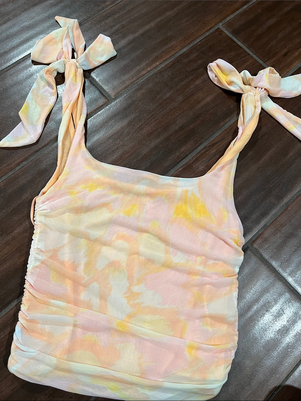 Free People Pastel Pink Yellow Tie-Shoulder Tank